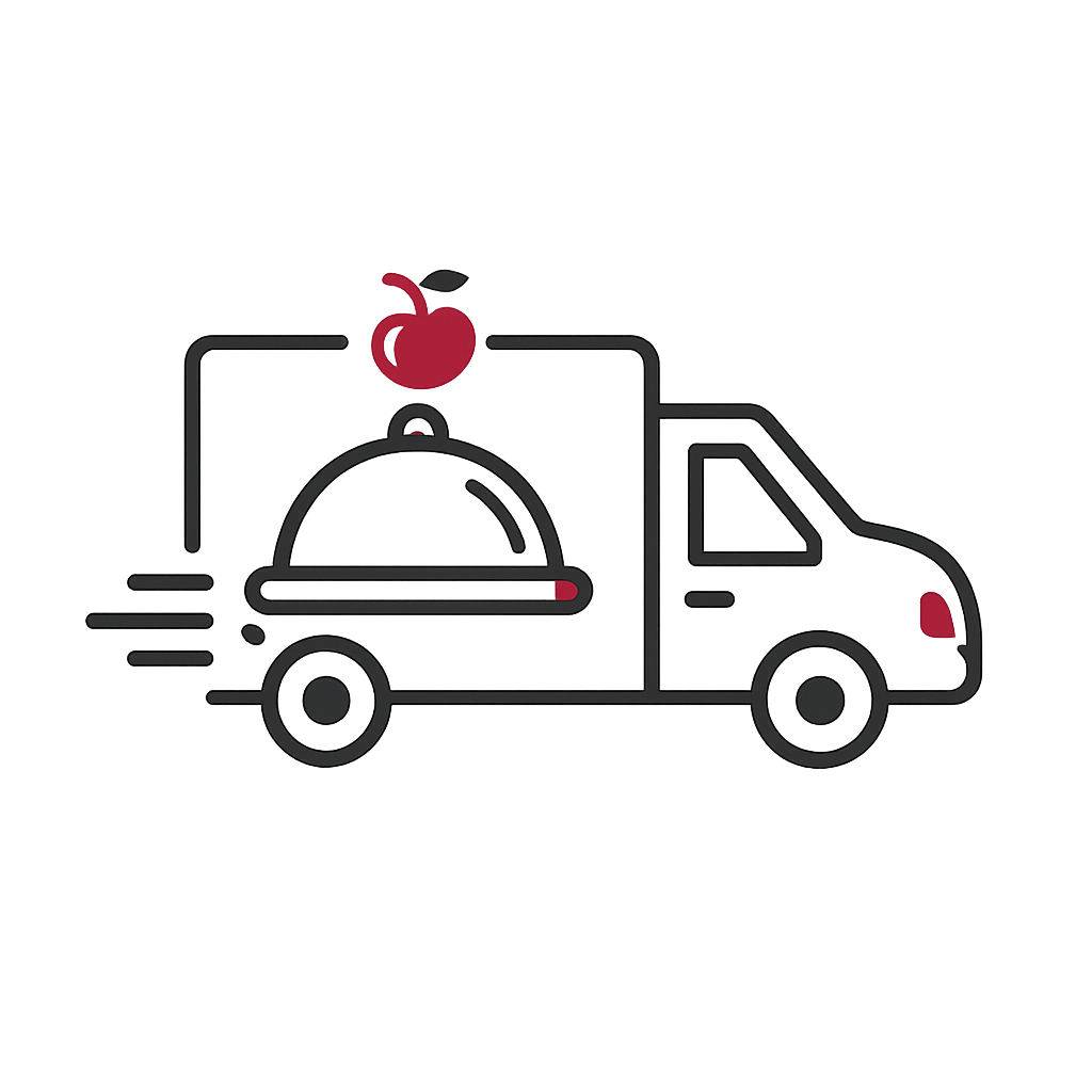 lieferwagen mit roter apfel und glocke